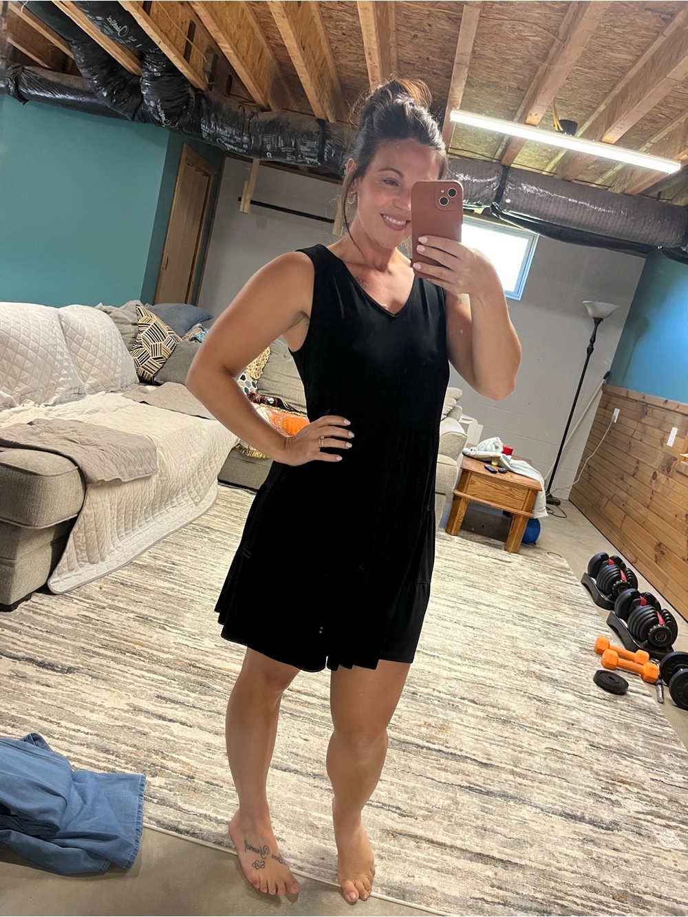Green Envelope Black V-Neck Dress